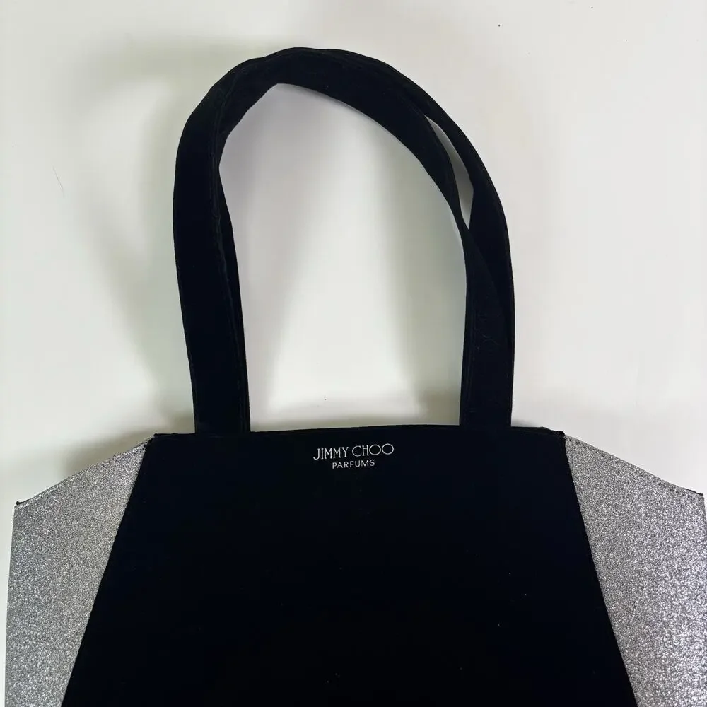 Jimmy Choo Parfums Tote Bag Black Velvet Silver Glitter Gift Bag Shoulder Strap